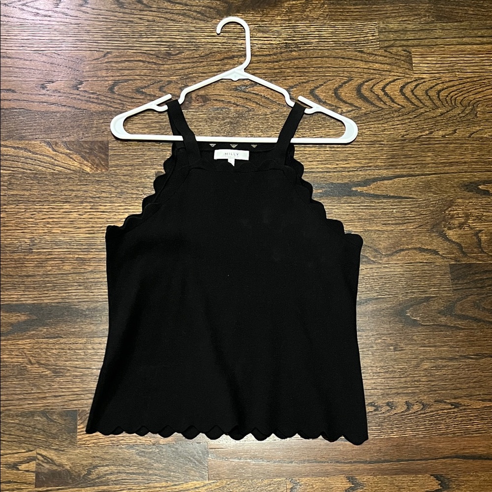 Milly Black Scalloped Knit Tank